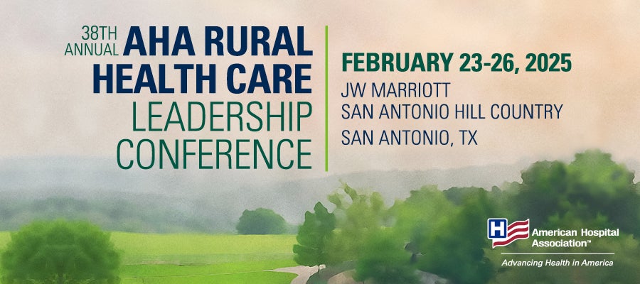 38th Annual AHA Rural Health Care Leadership Conference. February 23–26, 2025. San Antonio, Texas. JW Marriott San Antonio Hill Country. Learn how to receive free registration by attending the Hosted Buyer Forum.