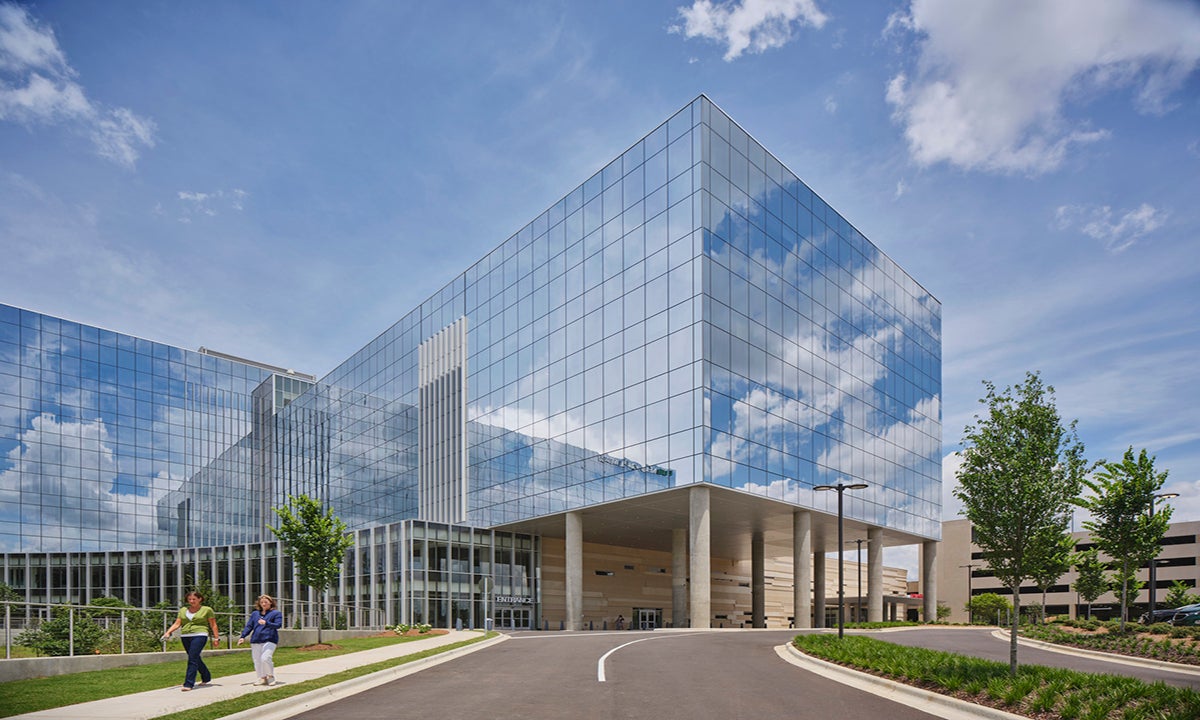 Hospital exterior with reflective glass